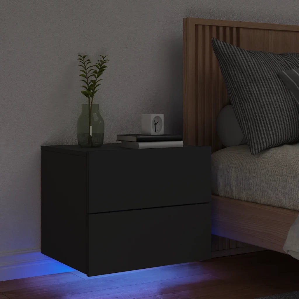 Comodino a Parete con Luci LED Nero