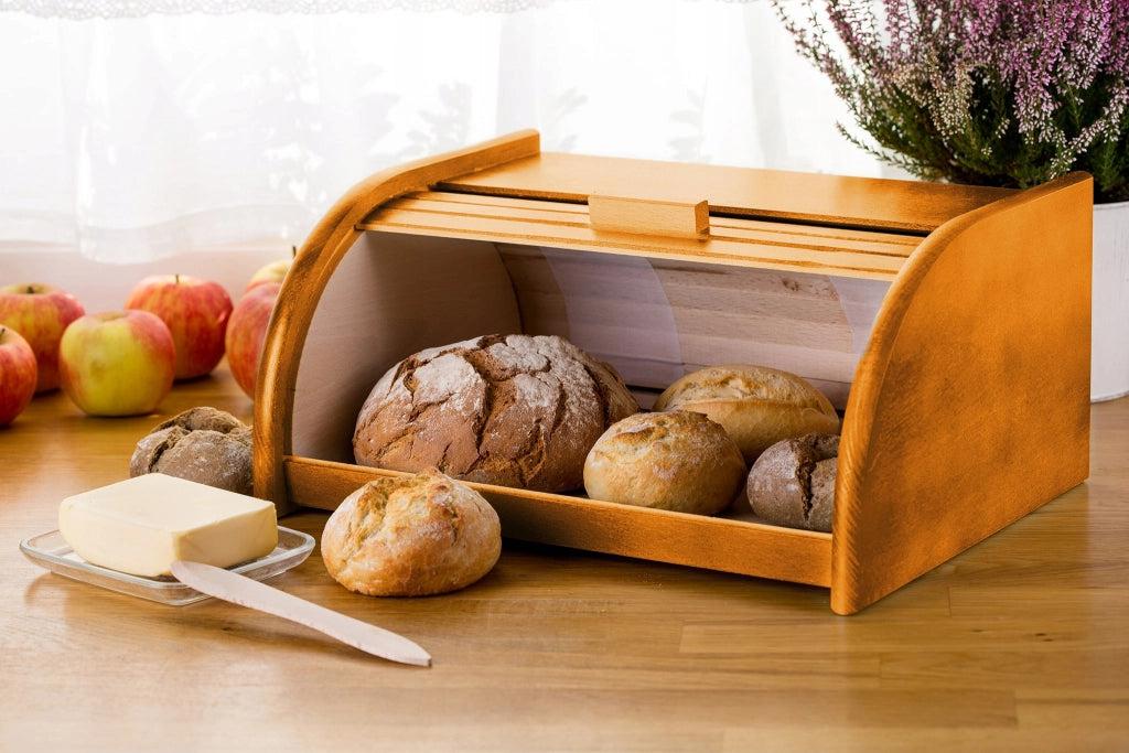 Scatola per il pane in legno KADAX, grande, color miele, per panini.