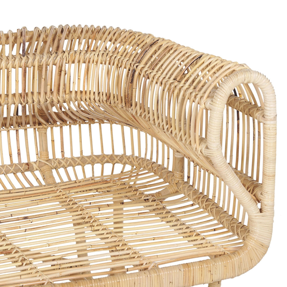 Poltrona Sedia in Rattan Naturale Beige con Cuscini in Cotone Vimini Boho Design