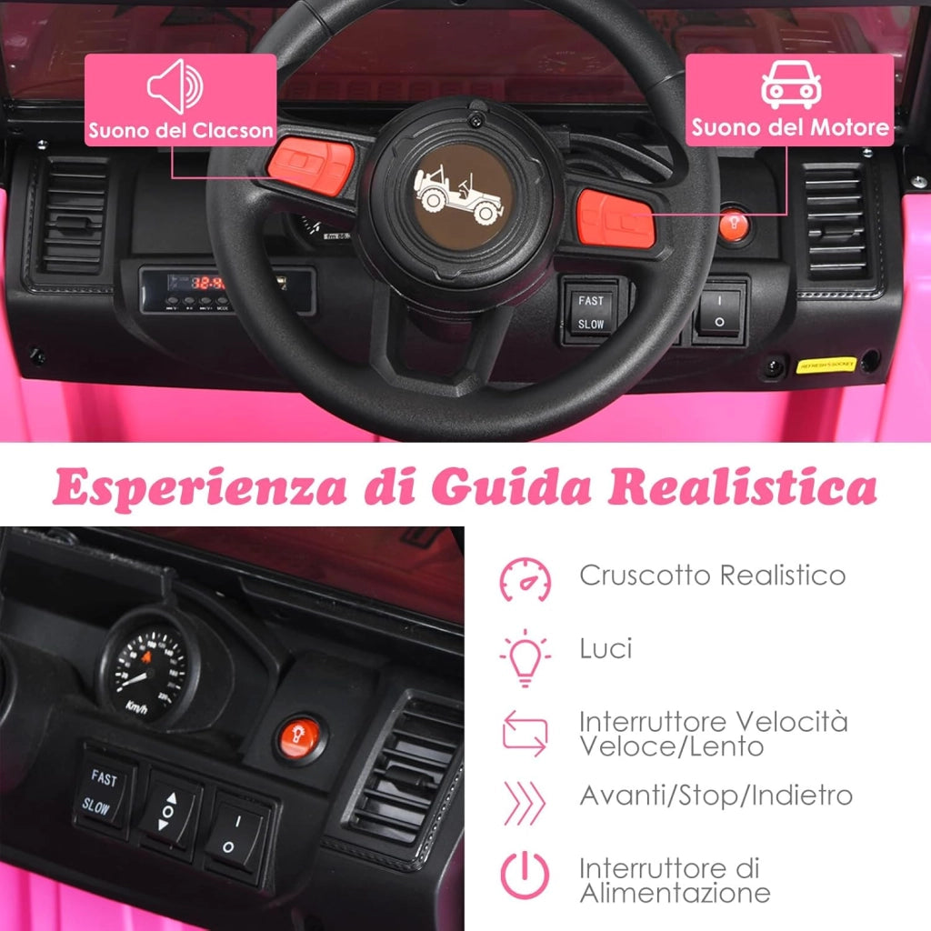 12V Auto per Bambini con Telecomando, Macchina Elettrica con 2 Posti Musica Porta USB e Luce, Velocità Regolabile 2,6-6km/h, per 3-8 Anni (Rosa)