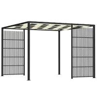 Pergola per Esterno 3x3 m con Copertura Ondulata e Pannelli Laterali, in Metallo e Poliestere Nero