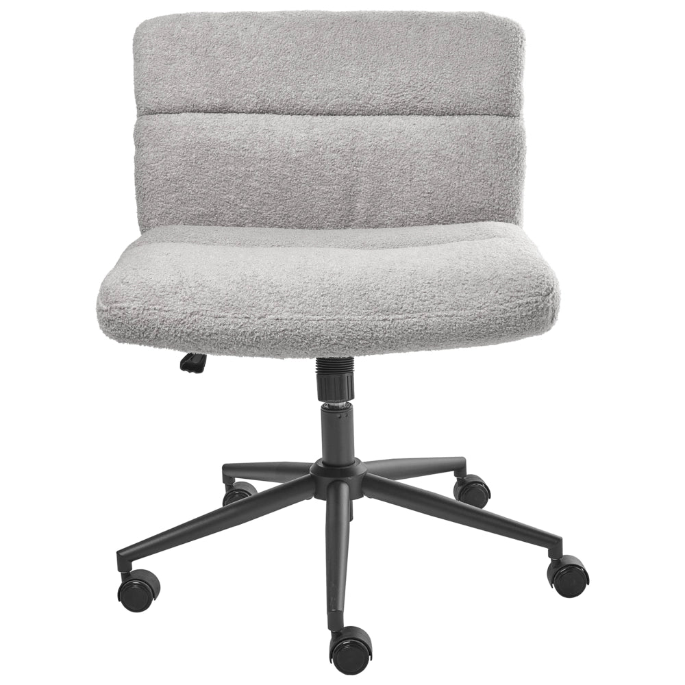 Sedia da scrivania per ufficio Grigio Chiaro Boucle Rivestimento ampio senza braccioli Seduta pneumatica Base girevole Inclinabile