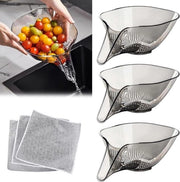 Afdruiprek multifunzionale, 3 pezzi, con treccia, 3 pezzi di asciugamani in cotone, afdruipmand per lavandino, set di filtrazione stabile, per verdure, frutta, lavandino