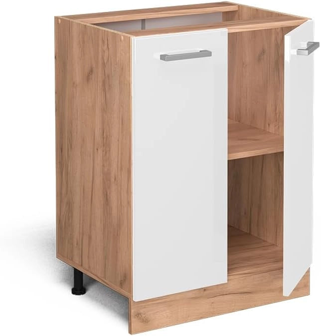 Mobiletto base cucina R-Line, Bianco lucido, 60 cm senza piano di lavoro, per la libera combinazione all'interno di sistemi cucina modulari