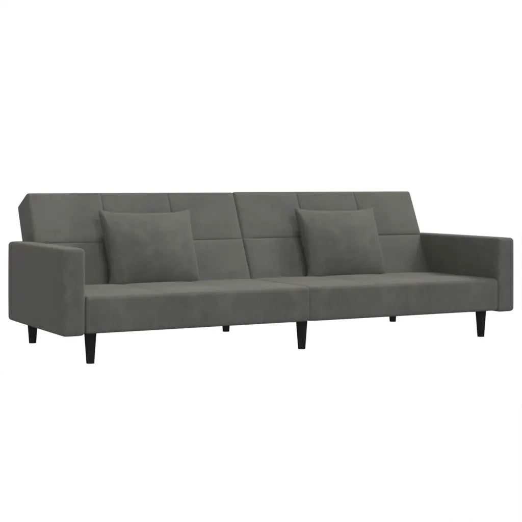 Divano Letto a 2 Posti con 2 Cuscini Grigio Scuro in Velluto 375817
