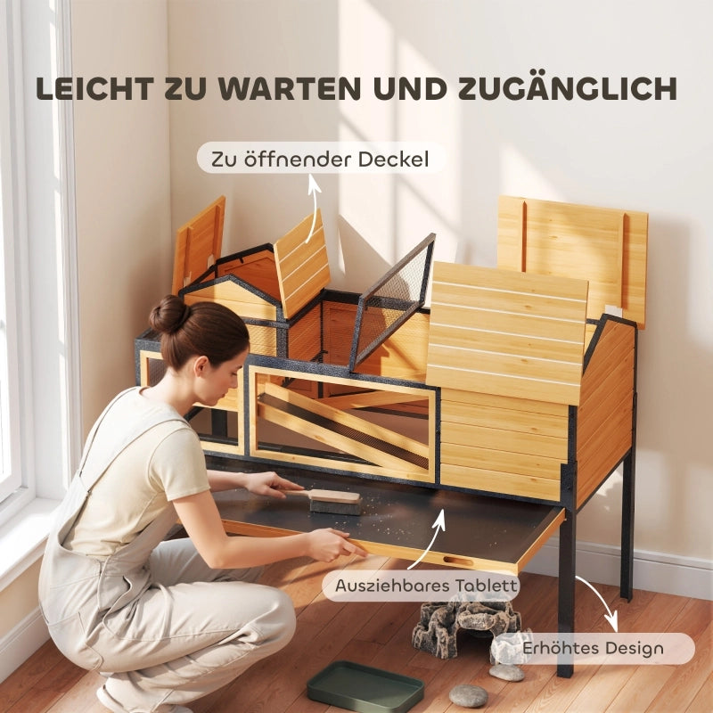 TARTARUGHIERA a due livelli 129x65x15 cm in legno giallo con finestre e rampe