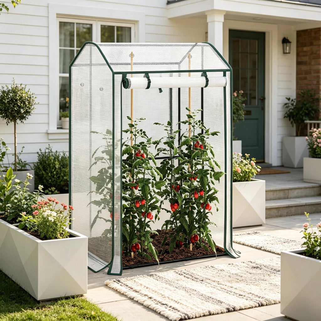Serra a tunnel in PE 140 g/m² con porta frontale arrotolabile e 6 fori di ventilazione, bianca 100 × 83 × 150 cm