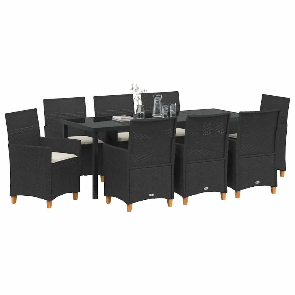 Set da Pranzo per Giardino 9 pcs Nero polyrattan 3381071