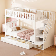 LETTO a castello 90x200 cm bianco con scala contenitore e 2 cassetti