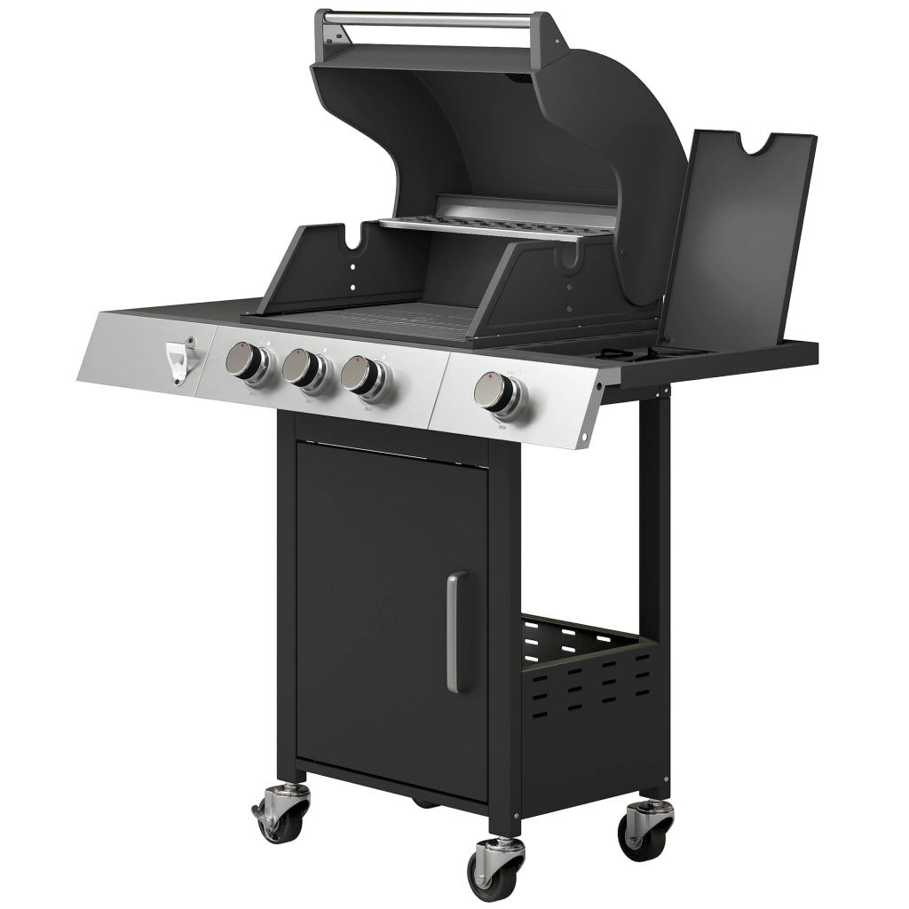 Barbecue a Gas con 3 Fuochi e Bruciatore Laterale, 109x50x109 cm, Nero