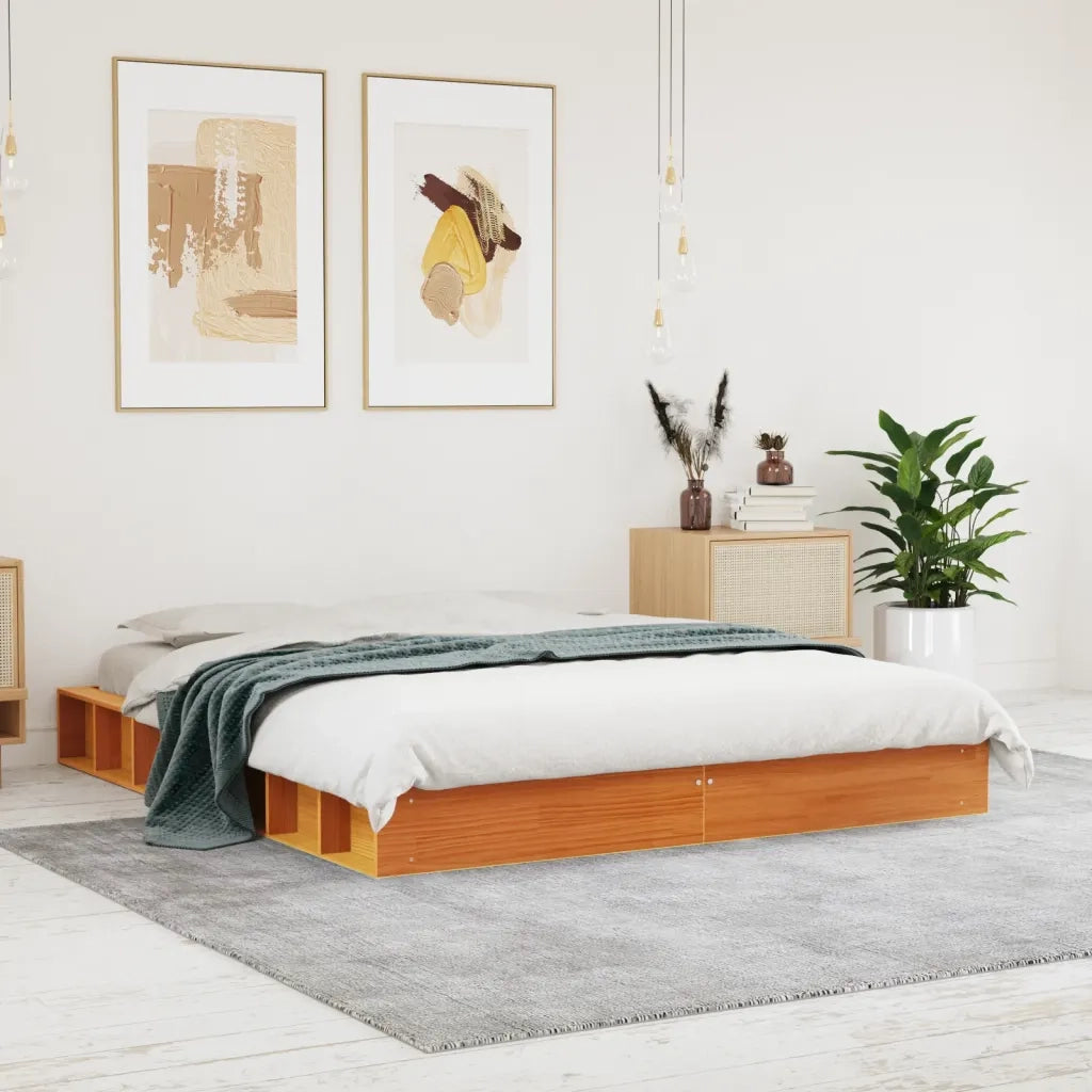 Letto senza Materasso-Struttura Letto Marrone Cera 160x200 cm in Legno di Pino 823332