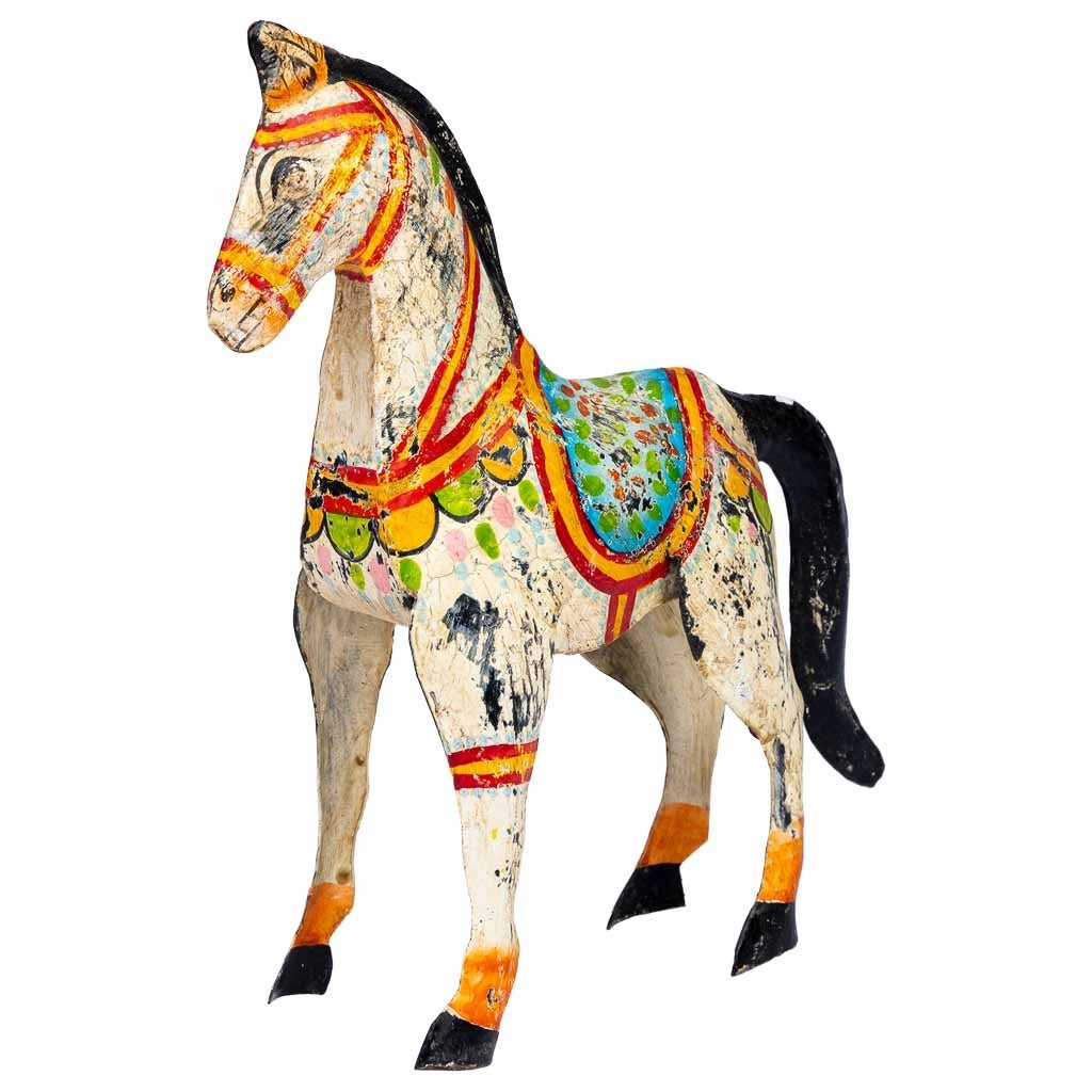 Cavallo decorativo in metallo verniciato invecchiato 22x7x24