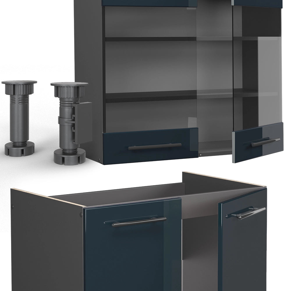 Cucina componibile Fame-Line Blu scuro lucido/Antracite 235 cm, PL Rovere Vicco