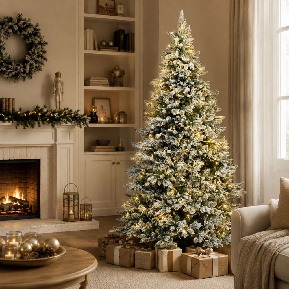 Albero di natale innevato scott 210 cm con 550 luci led integrate