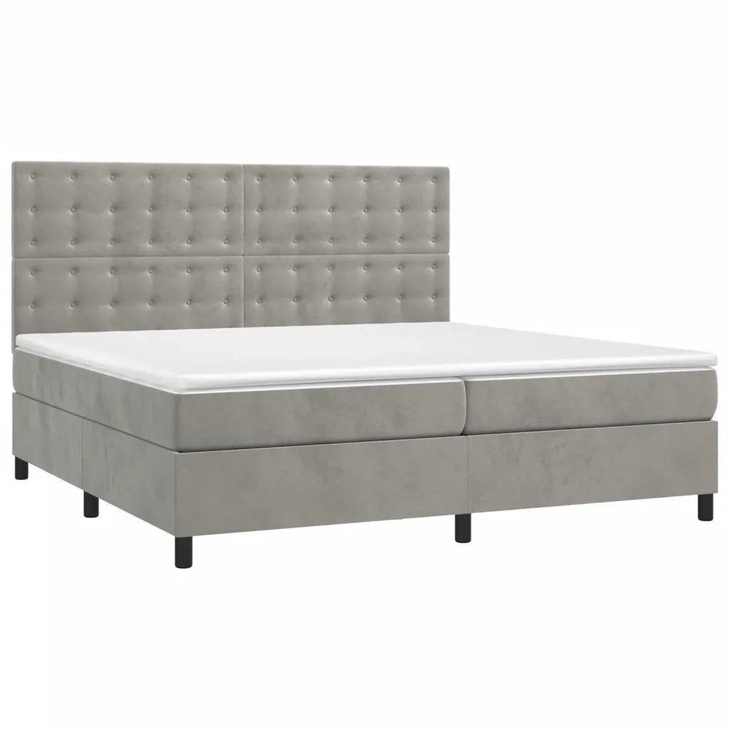 Letto a Molle Materasso e LED Grigio Chiaro 200x200 cm Velluto