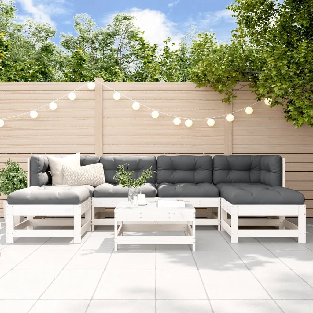 Set Divani da Giardino 7pz con Cuscini in Legno Massello Bianco 3185928