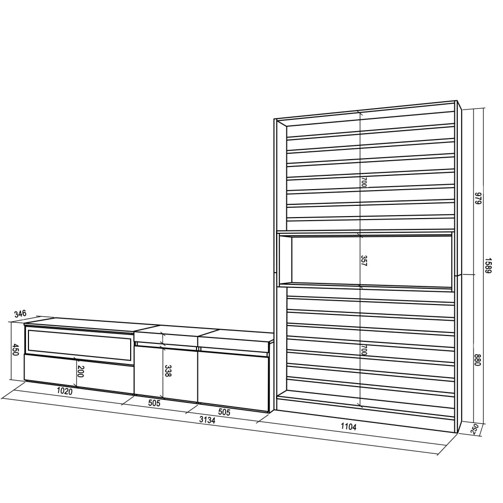 Mobile TV, Soggiorno, 310x35x186cm, Per TV fino a 80", Set di mobili, Bianco e nero RF2850