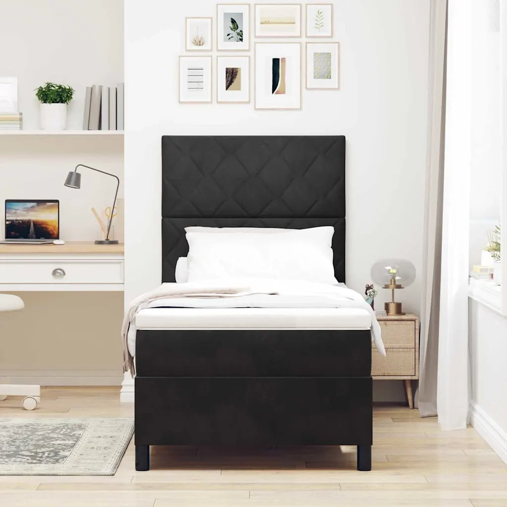 Letto a Sorgente LED con materasso Nero 90 x 200 cm Velluto 3343354