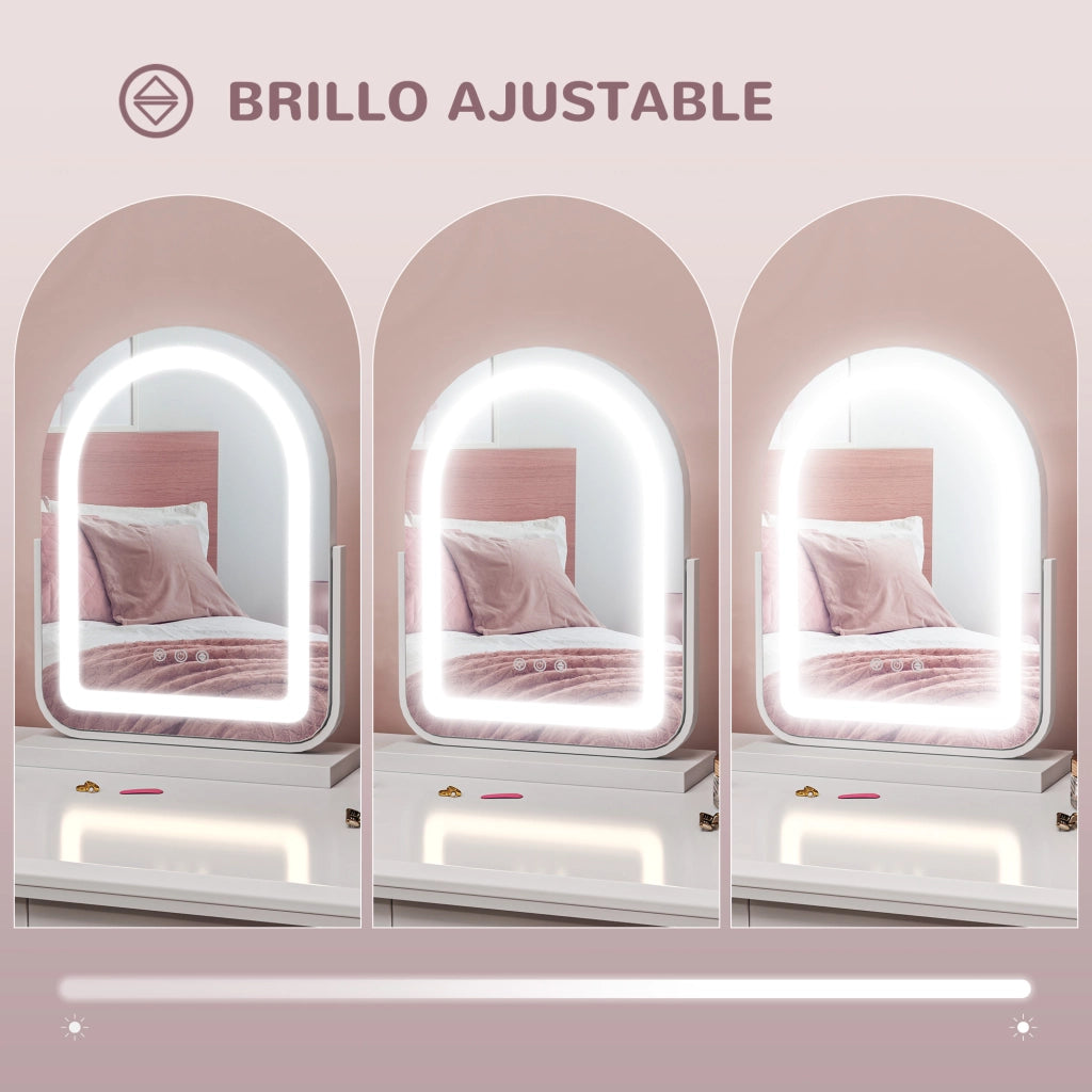 Specchio Trucco con Luce LED Regolabile ¨C zephmum ¨C Bianco 33x12x44,5 cm