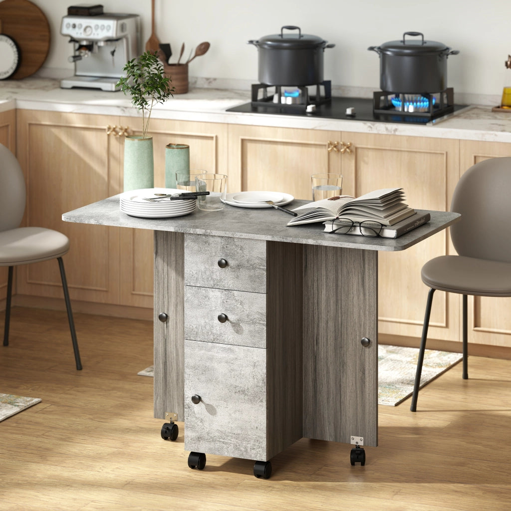 Tavolo Pieghevole con 2 Cassetti ¨C Zephmum ¨C Grigio Legno 120x60x76.5 cm