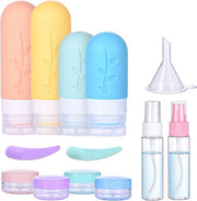 Set di flaconi di silicone, 16 flaconi di silicone per viaggio, flaconi di viaggio impermeabili e contenitori per shampoo, BPA liberi, set di flaconi di silicone pratico (rosa)