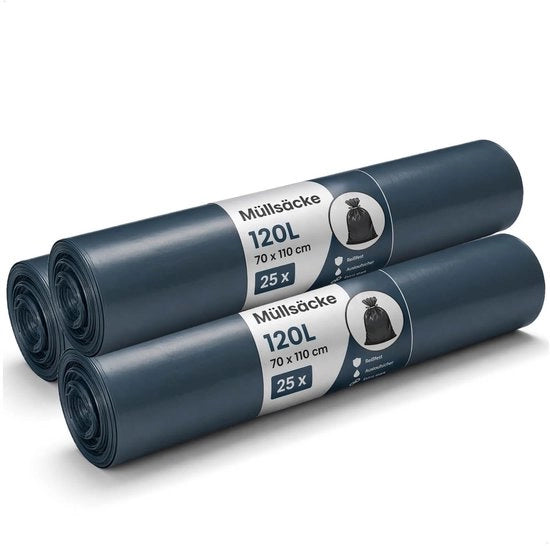Set di Sacchi di Immondizia 120 Litri - Lotto da 75 Pezzi - Sacchi di Immondizia Resistenti alle Scalfitture - Ermetici ai Liquidi - 70 x 110 cm - Adatto per la Casa e il Giardino