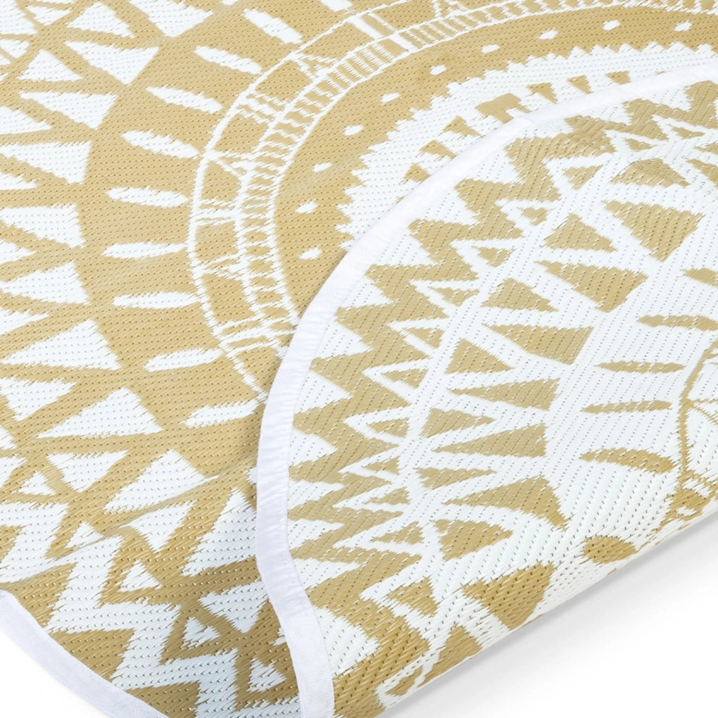 IDMarket - Tappeto per esterni ROUND naturale e bianco D.150 CM