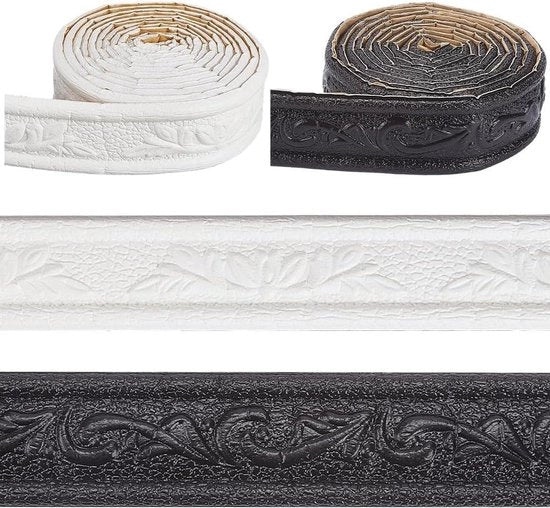 Decorazione per parete 3D con adesivo - Trim decorativo nero e bianco in PVC schiuma - Molding a strisce floreali adesivo - Ideale per decorazione di hotel e casa