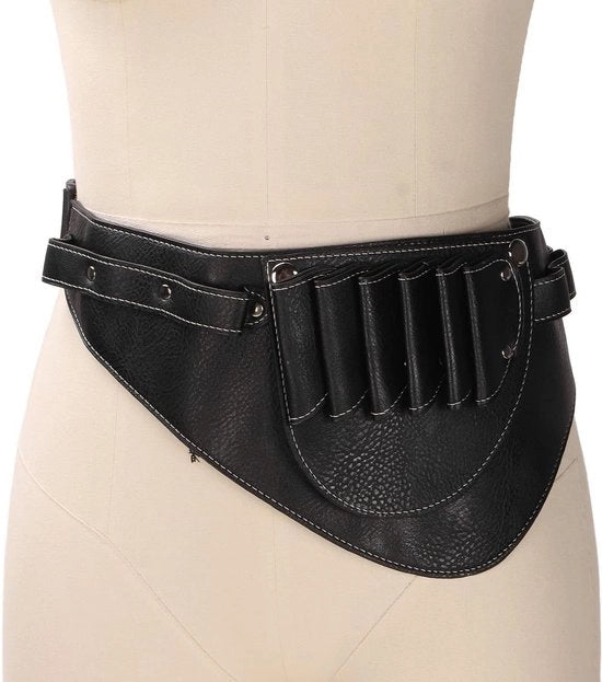 Supporto per forbici da capelli 2 strati, portatile, in PU, con tasche per attrezzi e accessori per parrucchieri.