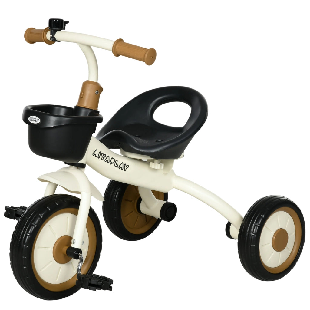 Triciclo per Bambini da 2-5 Anni con Seduta Regolabile e Campanello, 70.5x50x58cm, Bianco