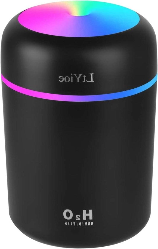 Dispositivo per l'umidificazione dell'aria per uso personale con illuminazione a colori, 2 modalità di nebbia e spegnimento automatico - incl. 2 filtri (nero)