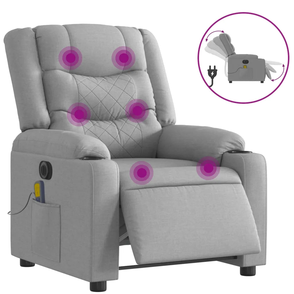 Poltrona Reclinabile Massaggio Elettrica Grigio Chiaro Tessuto 3206570