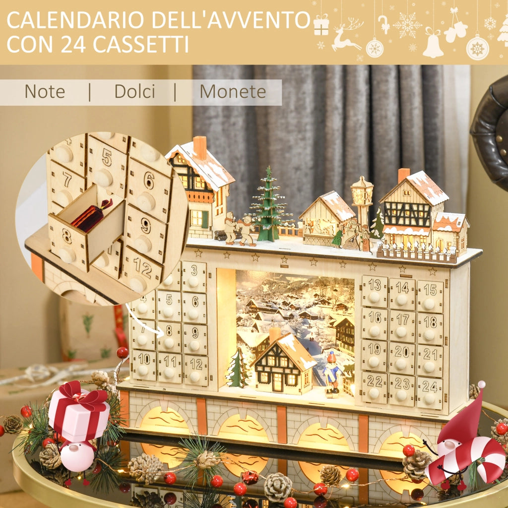 Calendario dell'Avvento in Legno con 24 Cassetti ¨C zephmum ¨C 44x10x37cm