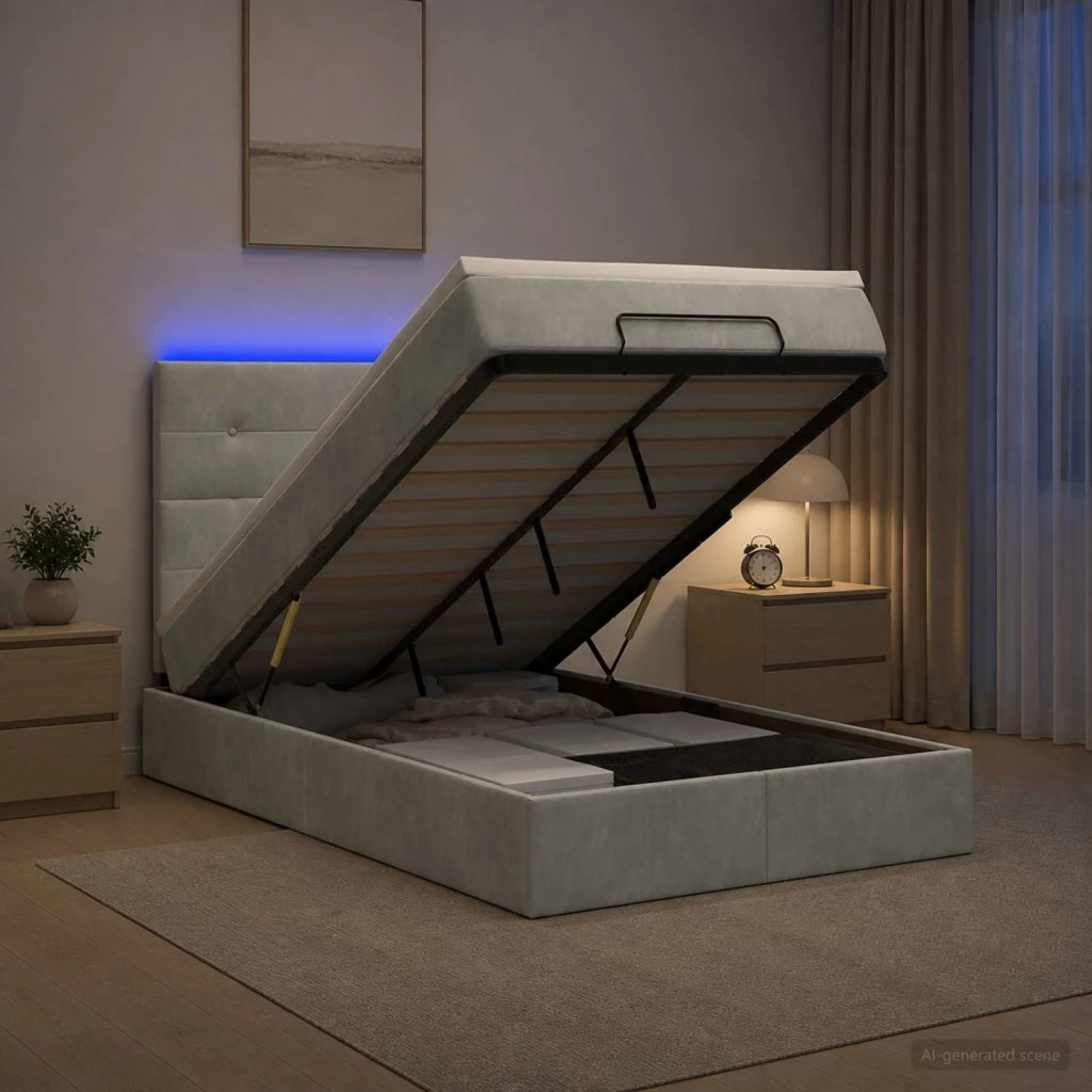 Letto Ottomano con Materasso e LED Grigio Chiaro 120 x 190 cm 3458289