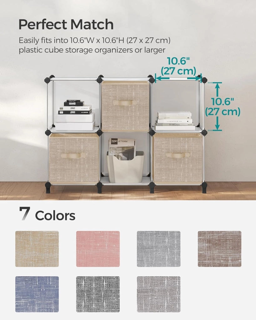 Cubi portaoggetti da 27,9 cm in tessuto non tessuto con doppi manici, set da 6 pezzi, organizer per armadio per scaffali, pieghevoli, per vestiti, beige sabbia UROB26K03