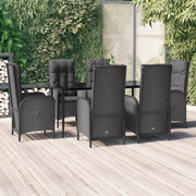 Set da Pranzo da Giardino 7 pz Nero con Cuscini in Polyrattancod mxl 100441