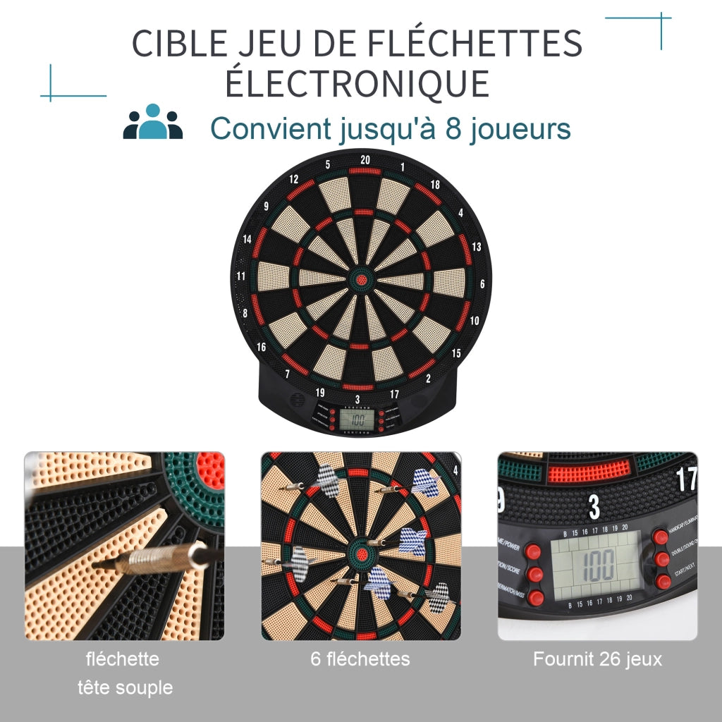 Bersaglio freccette elettronico ¨C Zephmum ¨C 26 giochi principali 185 variazioni per 8 giocatori LCD altoparlante nero