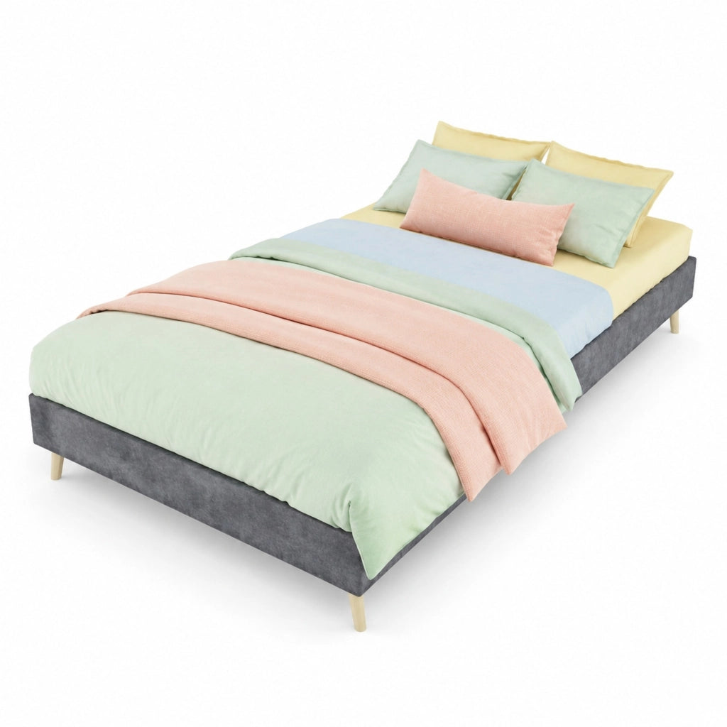 Letto a piattaforma 90 x 200 cm in tessuto e metallo; grigio