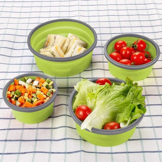4 contenitori siliconici arrotondati pieghevoli, contenitori pieghevoli per il cibo, scatole per la merenda in silicone pieghevoli, set di contenitori pieghevoli in silicone per la conservazione, trasportabili con facilità