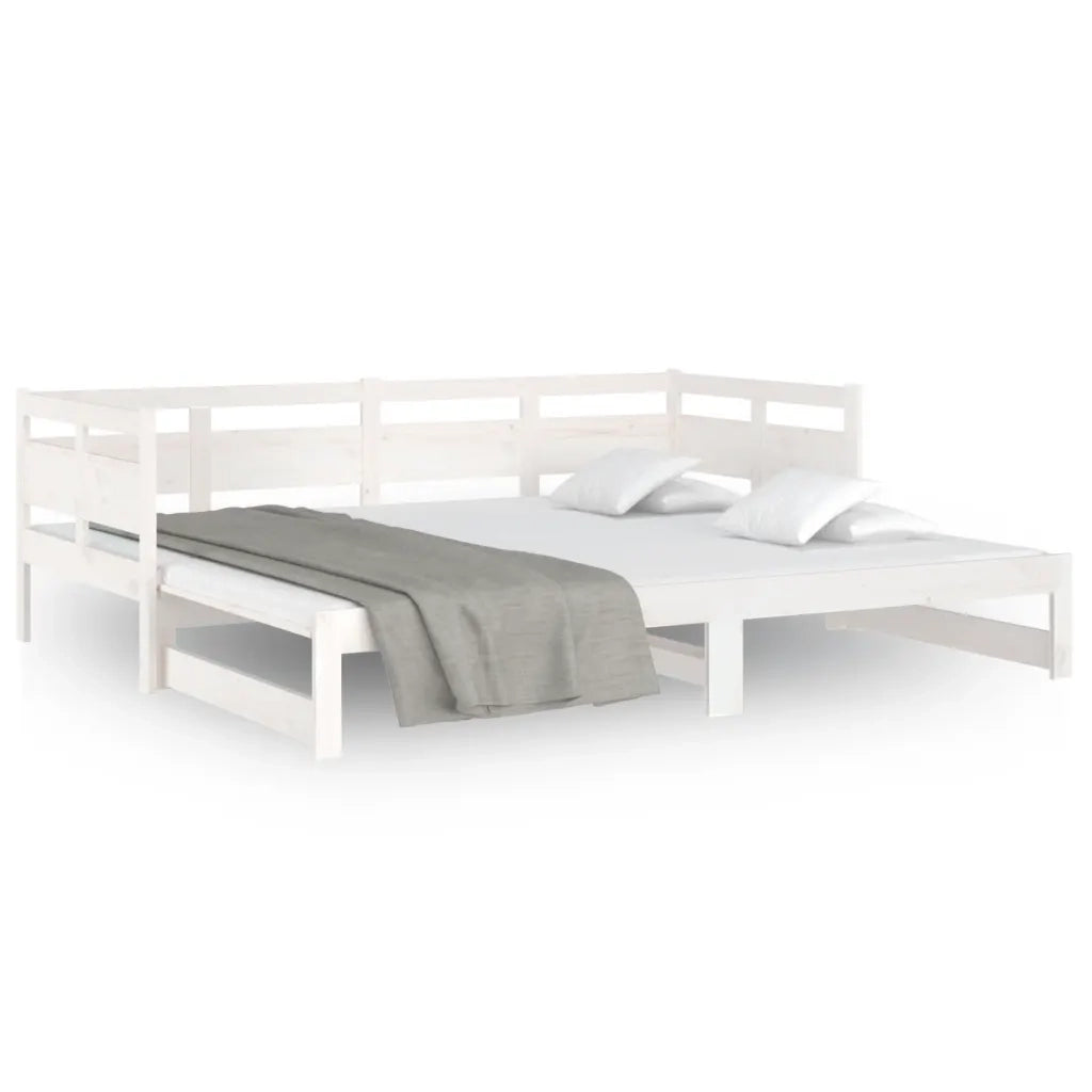 Letto singolo | Letto per adulti | Dormeuse Estraibile Bianca Legno Massello di Pino 2x(90x190) cm