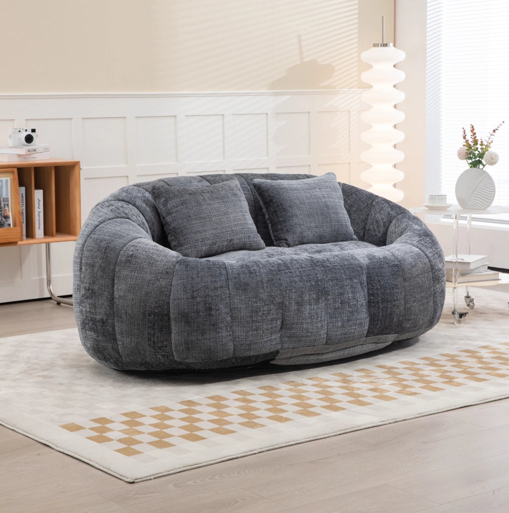 Sitzsack divano singolo in chenille grigio; con imbottitura in memory foam; 150 x 95 x 63 cm