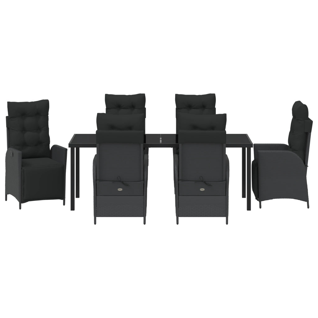 Set da Pranzo per Giardino 7 Pezzi Nero Polyrattan