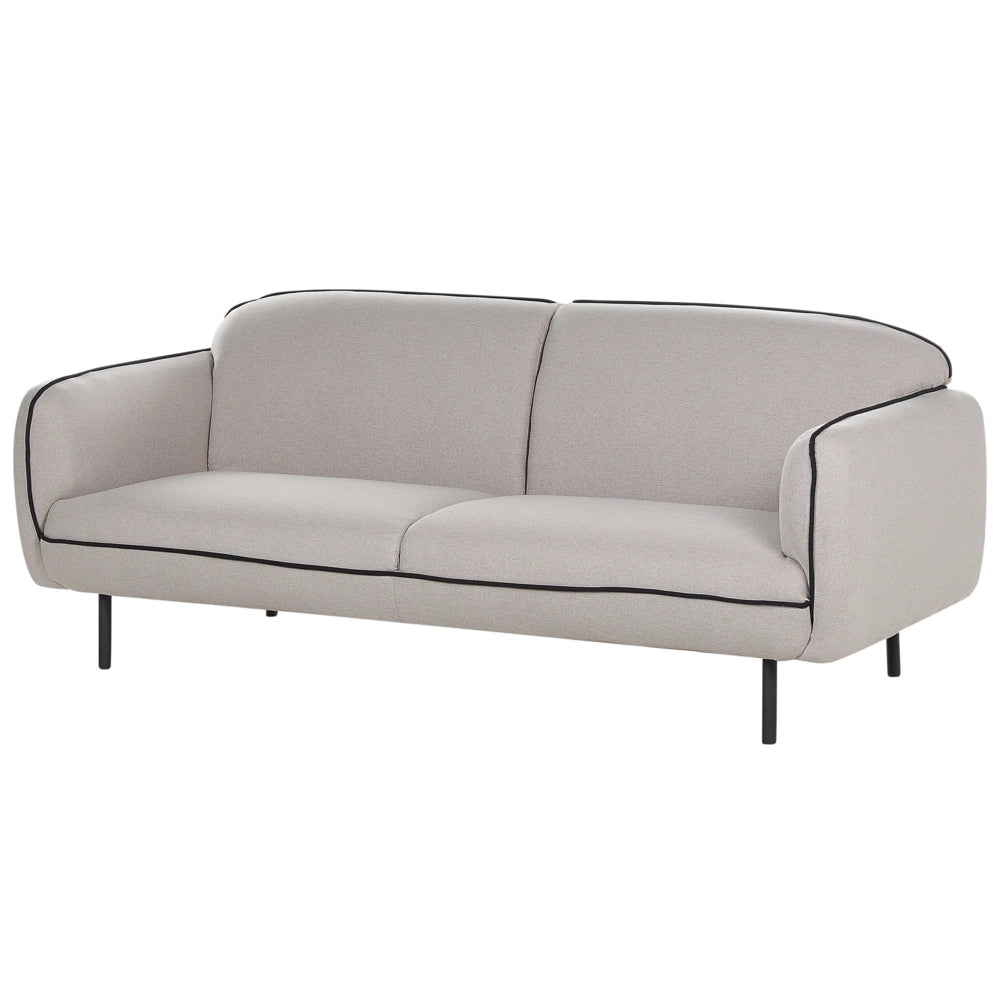 Divano a 3 posti Tessuto boucle bianco Morbido Nubby Gambe in metallo Bordi decorativi neri Stile retro Glam Art Decor