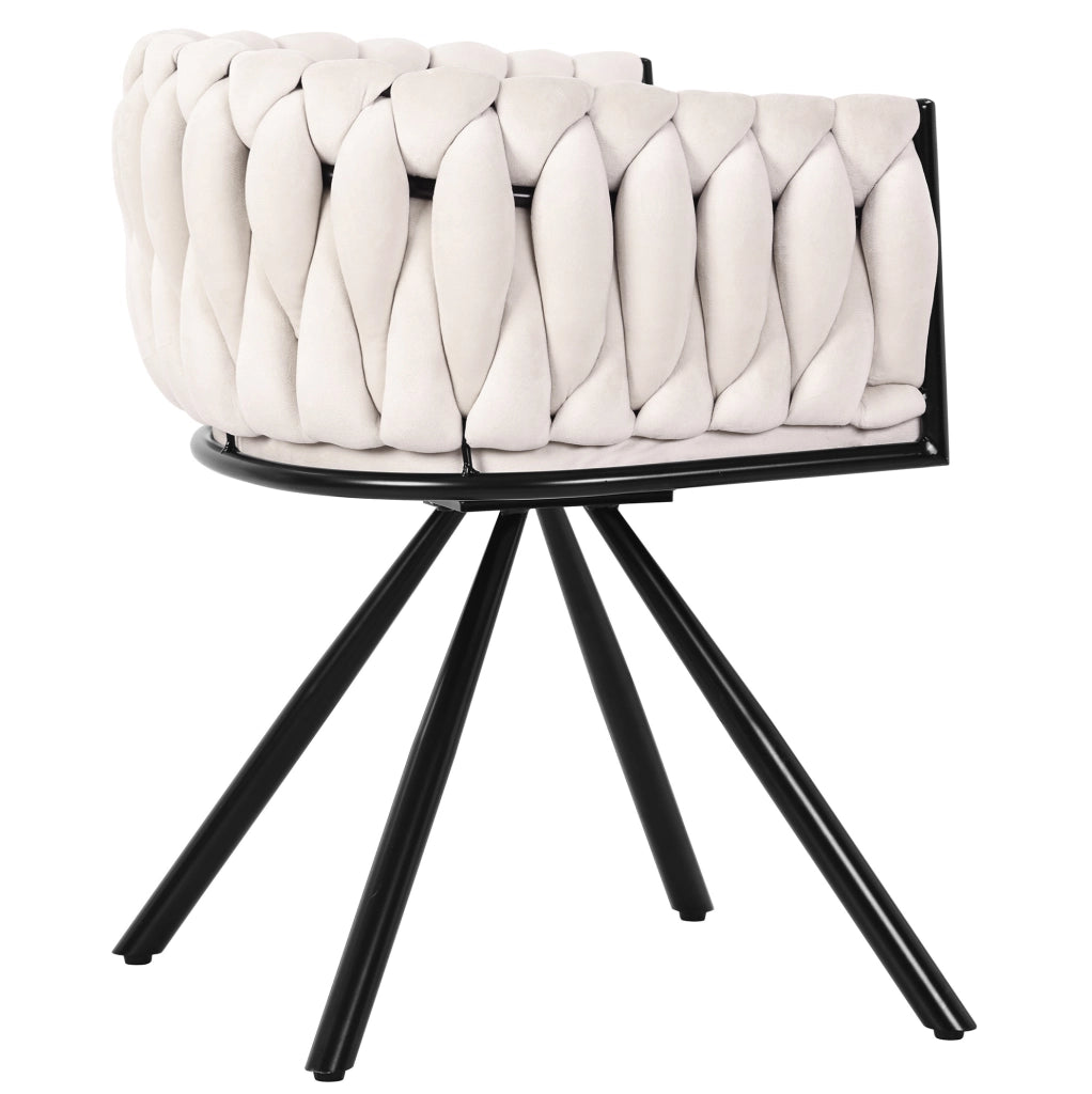 Sedia da pranzo girevole 360° in velluto beige con schienale ergonomico e struttura in metallo