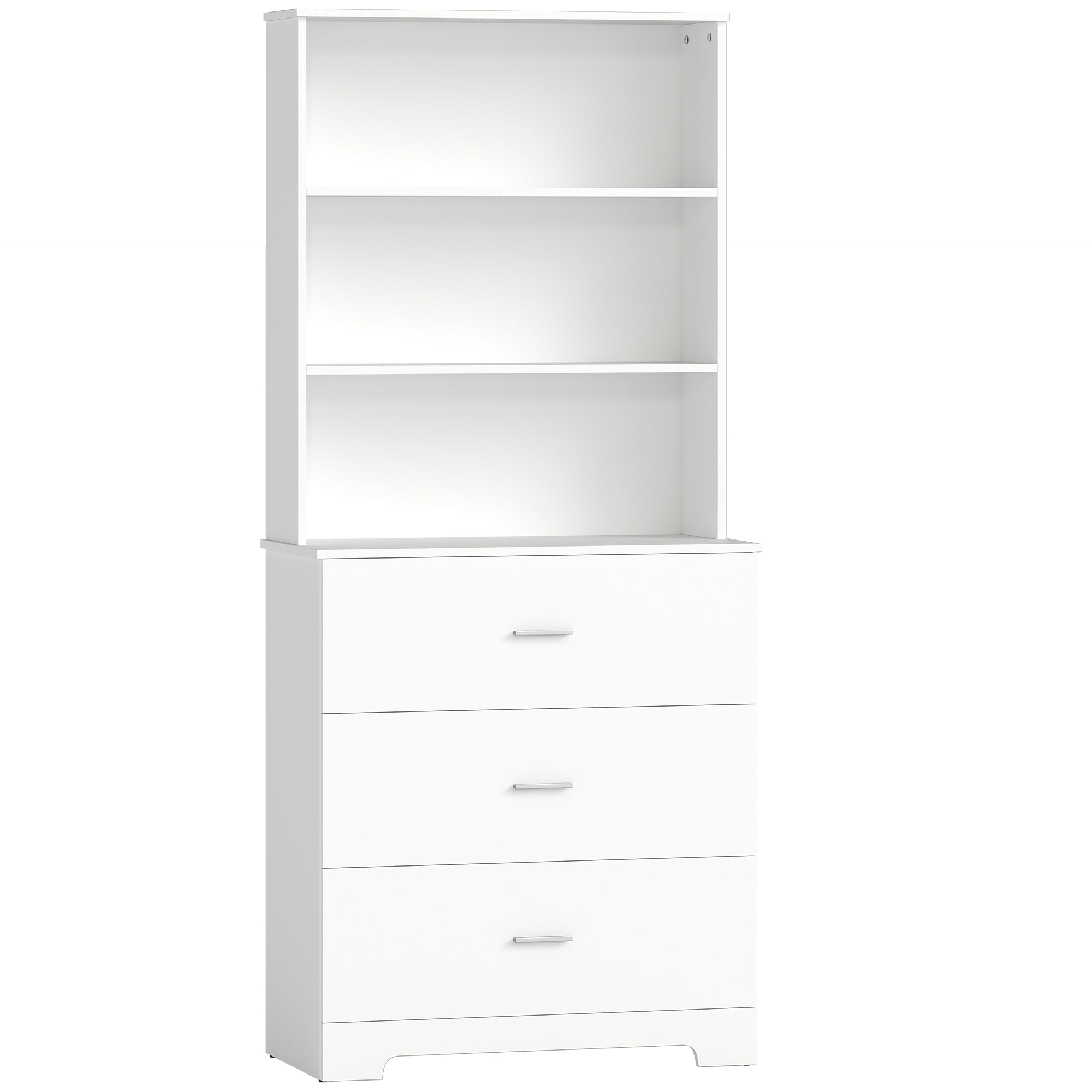 Libreria a Muro 79x39,5x182,2 cm con 3 Ripiani Aperti e 3 Cassetti in Legno Bianco
