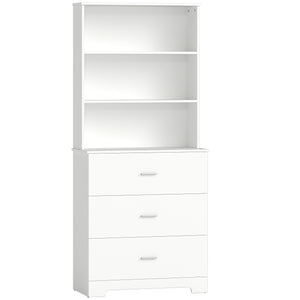 Libreria a Muro 79x39,5x182,2 cm con 3 Ripiani Aperti e 3 Cassetti in Legno Bianco