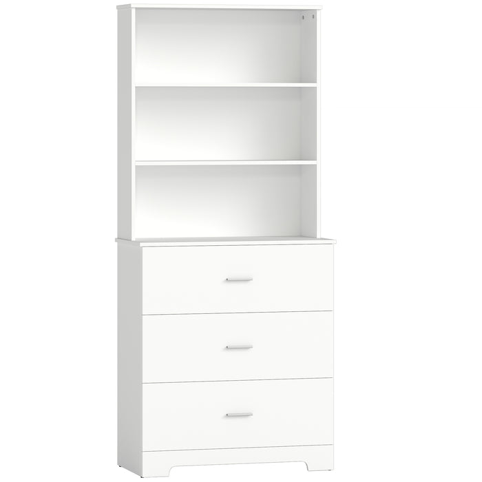 Libreria a Muro 79x39,5x182,2 cm con 3 Ripiani Aperti e 3 Cassetti in Legno Bianco