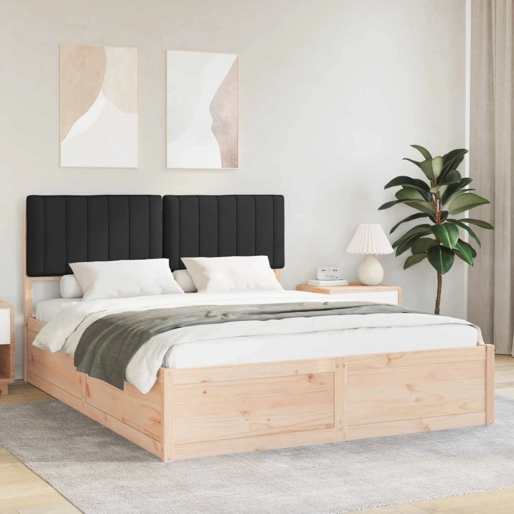 Letto con Testiera Rivestita-Struttura Letto con Testiera Nero 150 x 200 cm Pino massello 798067
