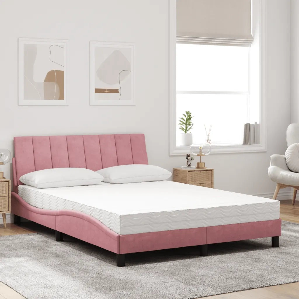 Letto con Materasso Hanko Rosa 120x200 cm in Velluto 3208591