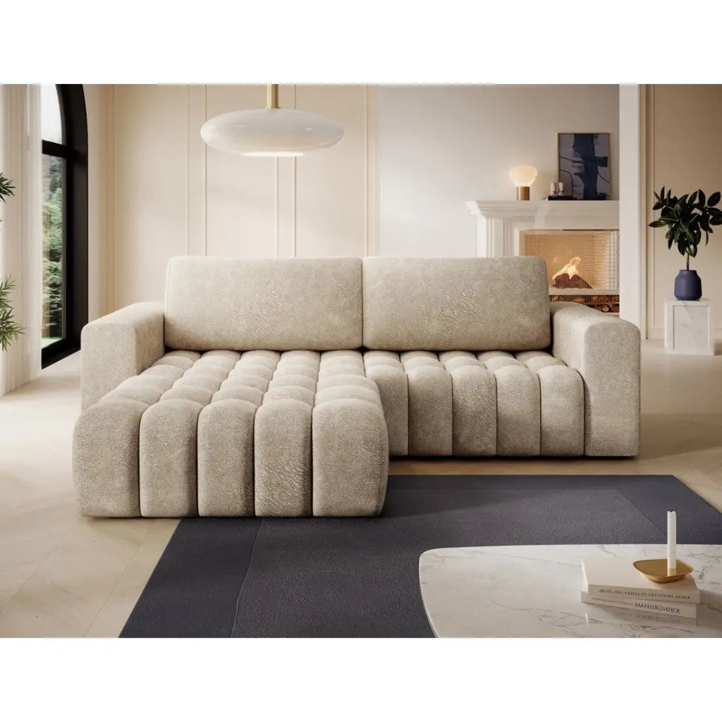 Divano angolare convertibile DORY beige 250 cm con contenitore angolo sinistro